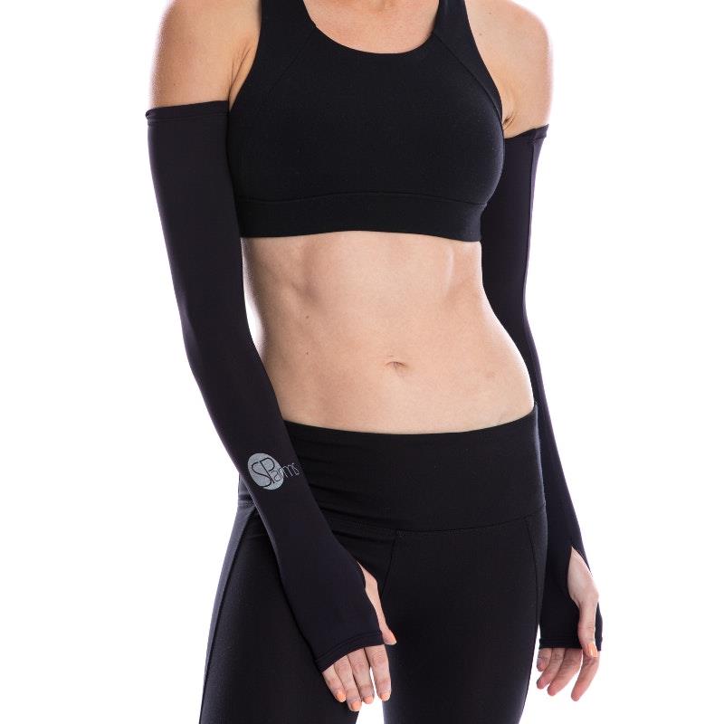 SParms UPF50+ Sun Protection Arm Sleeves with Thumbhole (Black) - Large