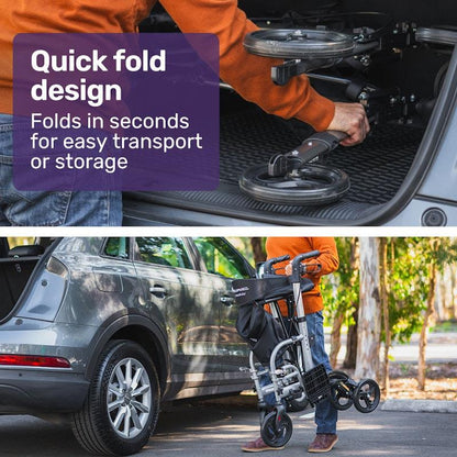 Equipmed SmartRoller 2-in-1 Foldable Aluminium Walking Frame Rollator - Silver