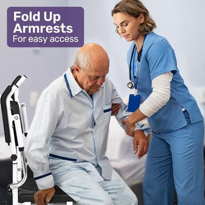 Equipmed Rolling Commode Shower Chair with Wheels - Black