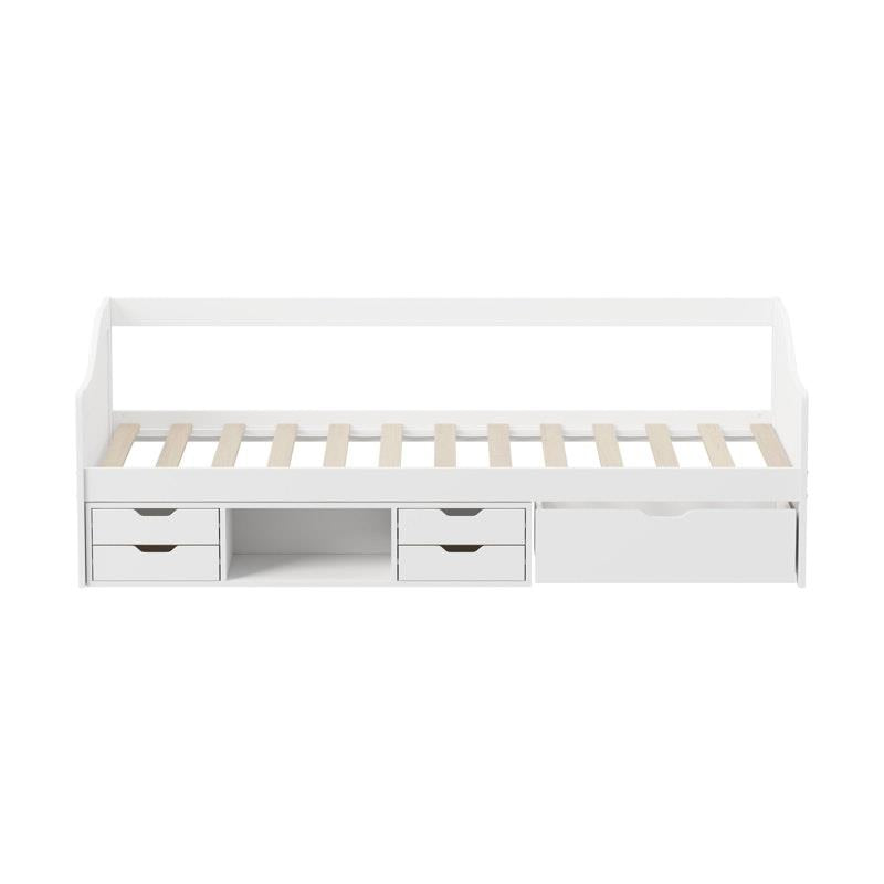 Oikiture Kids Day Bed Frame with Trundle & Storage Drawers - White-Auzzi Store