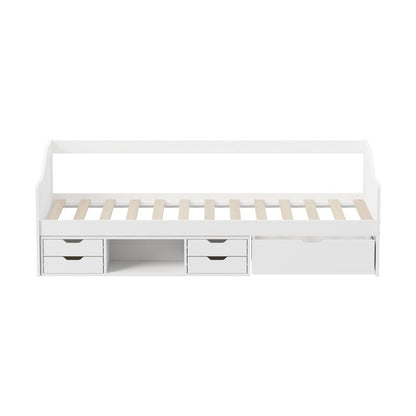 Oikiture Kids Day Bed Frame with Trundle & Storage Drawers - White-Auzzi Store