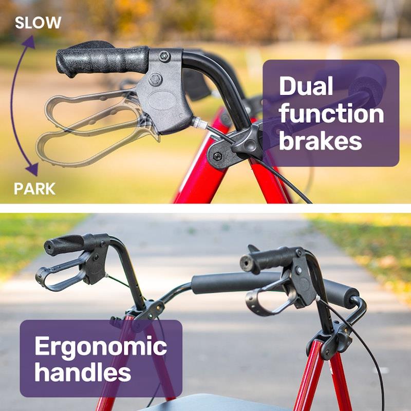 Equipmed 4 Wheel Lightweight Rollator Walker - Red