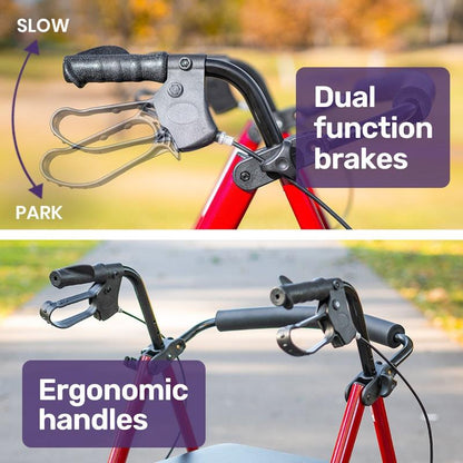 Equipmed 4 Wheel Lightweight Rollator Walker - Red