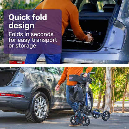 Equipmed Easy Stride Foldable Aluminium Walking Frame Rollator - Blue