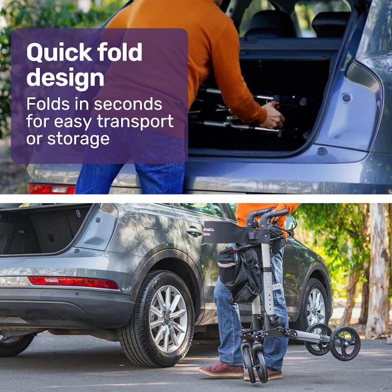 Equipmed Easy Stride Foldable Aluminium Walking Frame Rollator - Silver