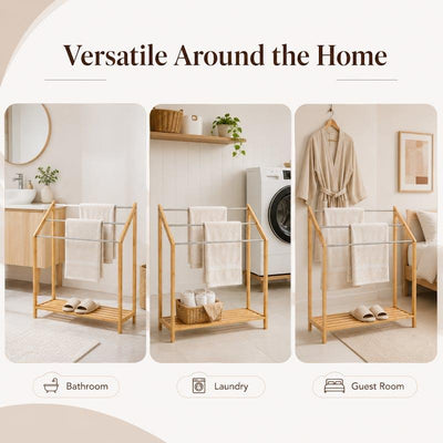 Clevinger Bamboo Towel Holder with 3 Rails & Shelf - 85cm