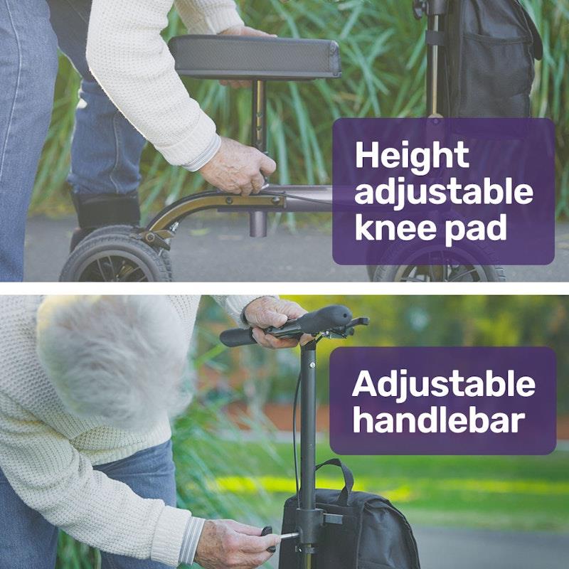 Equipmed Knee Scooter Walker with 10 Inch Tyres & Dual Brakes - Titanium Colour