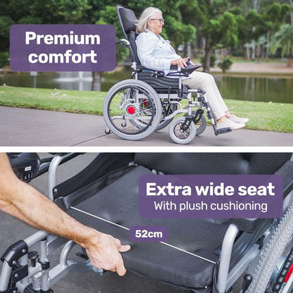 Equipmed Power Electric Wheelchair - XL Wide Bariatric Chair with Recline Adjustment