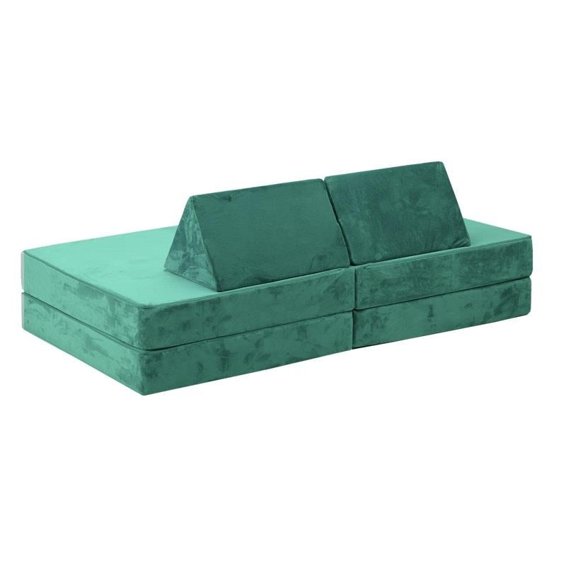 Oikiture 4-Piece Kids Play Couch Modular Lounge Cushion Convertible Playset - Green