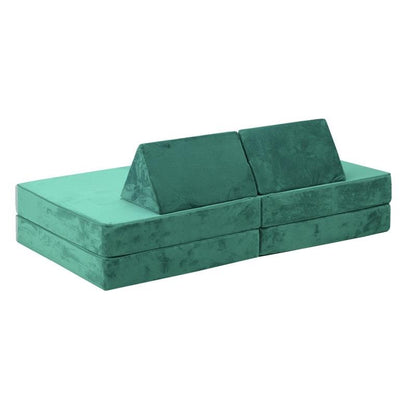 Oikiture 4-Piece Kids Play Couch Modular Lounge Cushion Convertible Playset - Green
