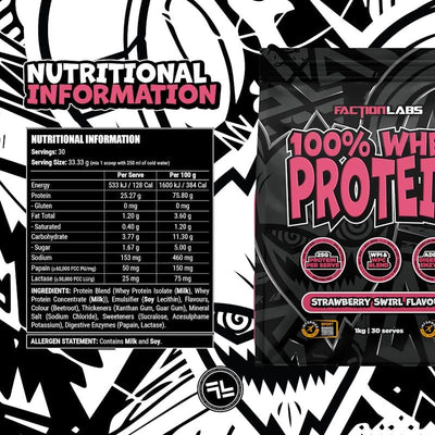 Faction Labs 100% Whey Protein - 30 Serves Strawberry Swirl