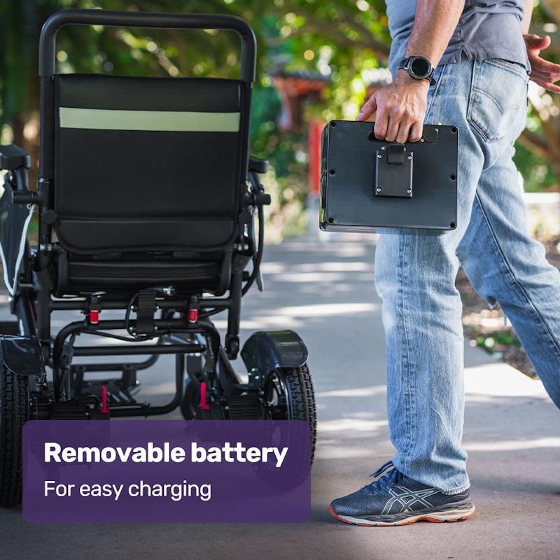 Equipmed Electric Folding Wheelchair - Long Range, Aluminium Frame - Black