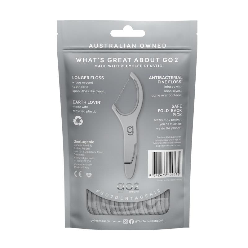 GO2 Dentagenie Silver Antibacterial Flosspyx - 36 Minty Flossers x 3