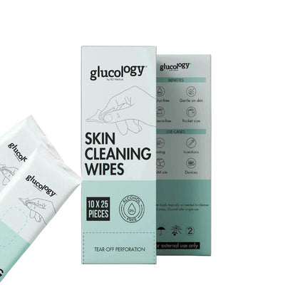 Glucology Alcohol-Free Finger Cleaning Wipes - 5 Packs of 20 Wipes