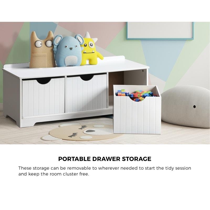 Oikiture Kids Toy Box Chest - Storage Organizer & Seating Bench (White)