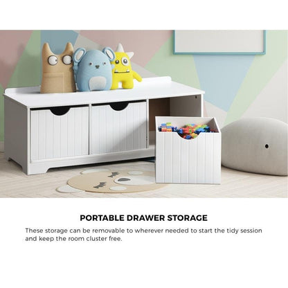Oikiture Kids Toy Box Chest - Storage Organizer & Seating Bench (White)