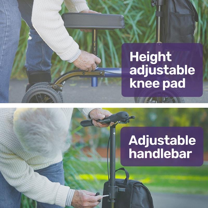 Equipmed Knee Scooter Walker with 10 Inch Tyres & Dual Brakes - Blue