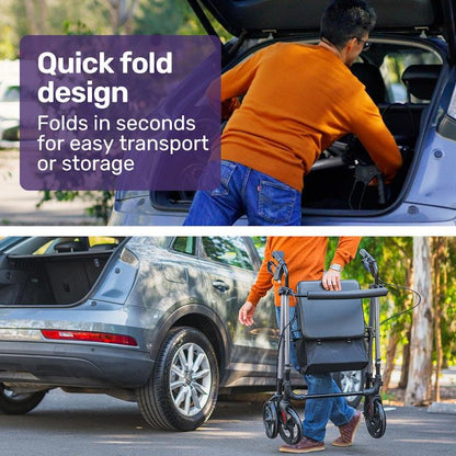 Equipmed 4 Wheel Lightweight Rollator Walker - Titanium