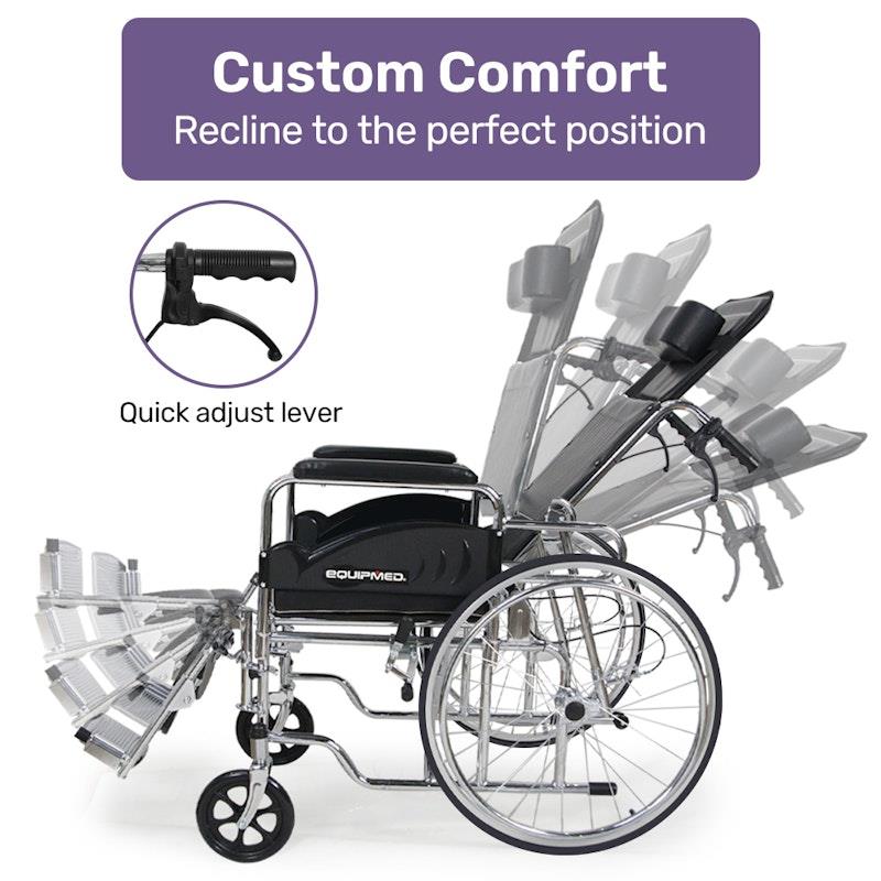 Equipmed SmartRide Deluxe Folding Manual Reclining Wheelchair - Black