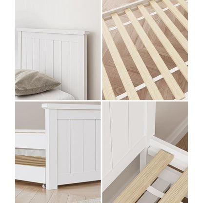Oikiture Trundle Bed Frame Single Size - Space-Saving Wooden Daybed in White