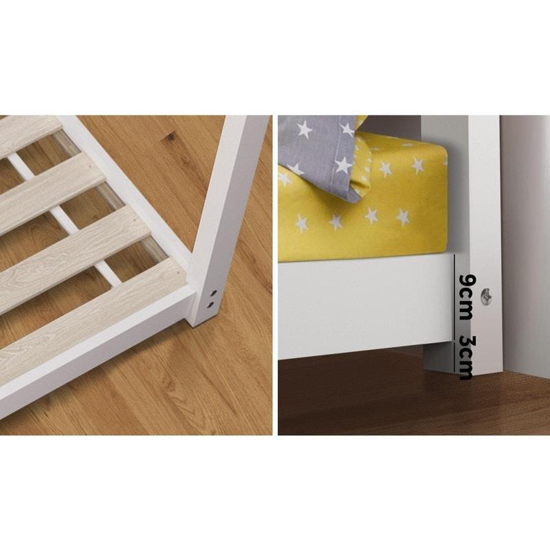 Oikiture Bed Frame - Single Wooden Timber House Style (White)