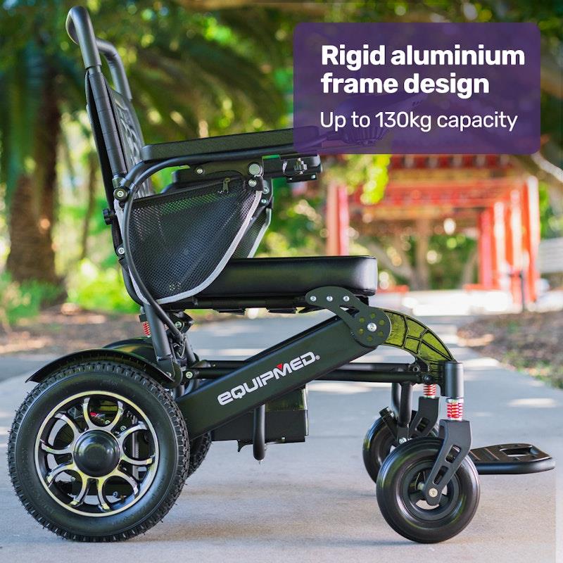 Equipmed Electric Folding Wheelchair - Long Range, Aluminium Frame - Black
