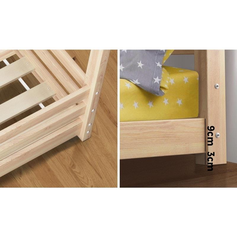 Oikiture Vela House Bed Frame for Kids - Wooden Timber Single