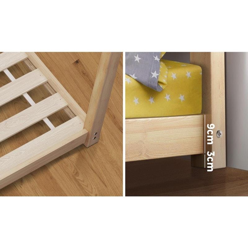 Oikiture Wooden Bed Frame - Single Pine Timber House Design