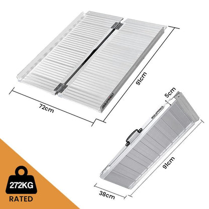 Equipmed 91cm Portable Folding Aluminium Access Ramp - Silver