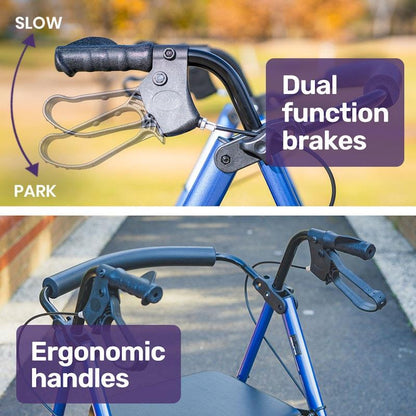 Equipmed 4 Wheel Lightweight Rollator Walker - Blue