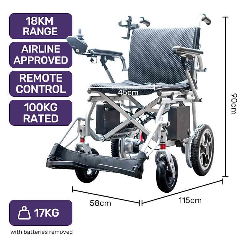 Equipmed Power Electric Wheelchair - Extra Lightweight Long Range Silver