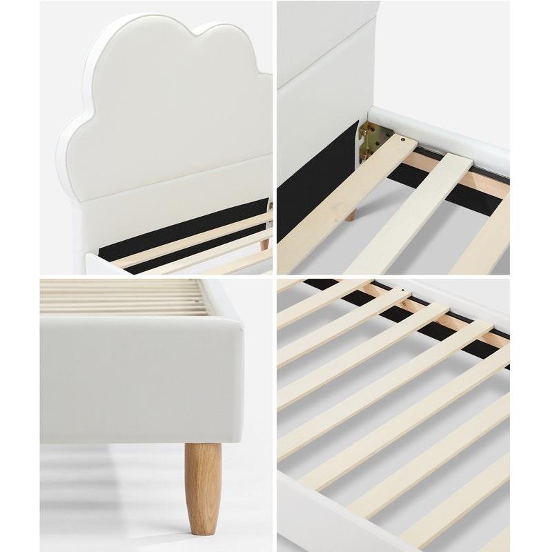 Oikiture Cloud Kids Bed Frame - Single Size Faux Leather White