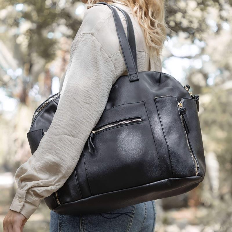 Hannah & Henry Chelsea Convertible Nappy Bag - Stylish Black Vegan Leather