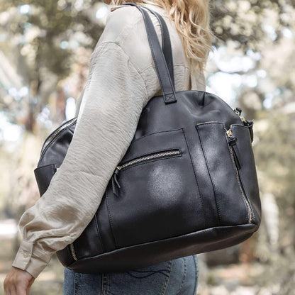 Hannah & Henry Chelsea Convertible Nappy Bag - Stylish Black Vegan Leather
