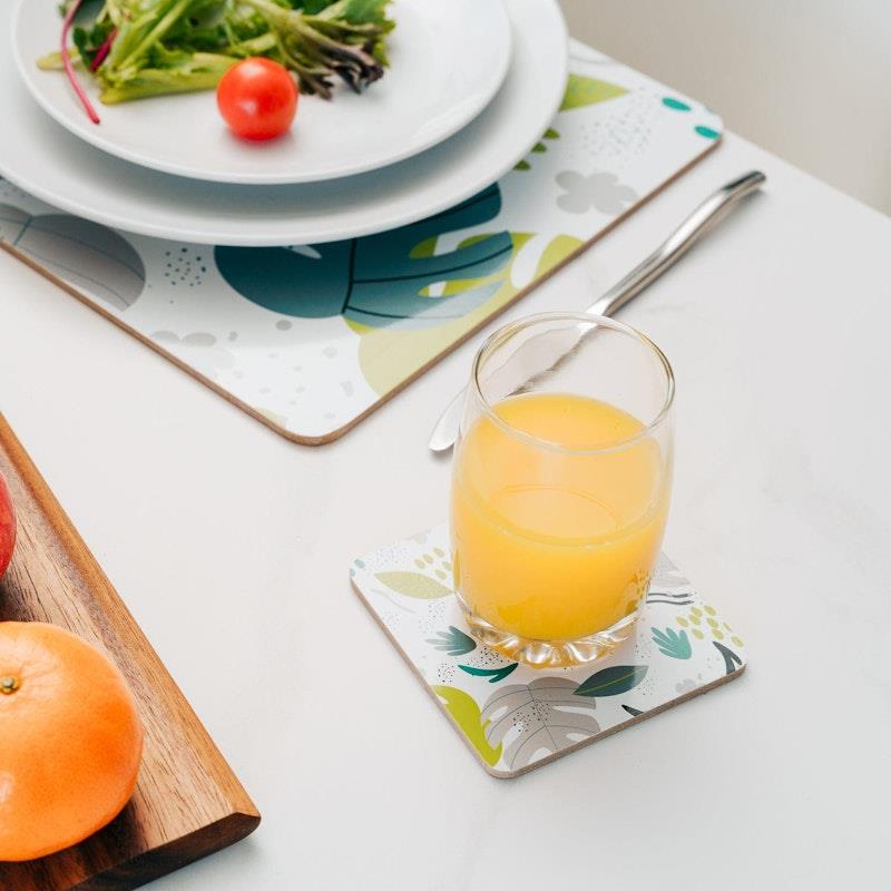 Clevinger 8-Piece MDF Placemats and Coasters - Monstera Design