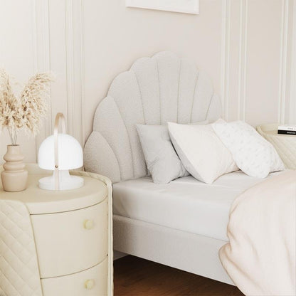 Oikiture Single Size Scallop-Shape Bed Frame with Boucle Upholstery - White-Auzzi Store