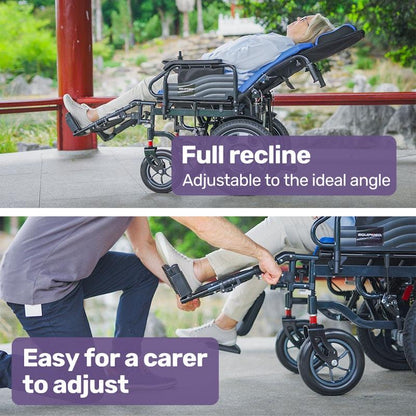 Equipmed Power Electric Wheelchair - Longrange for S-XL (16" Wheels, Black & Blue)