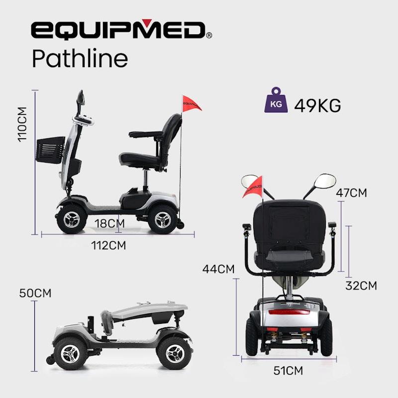 Equipmed Pathline Mid-Sized Electric Mobility Scooter for Elderly - Silver