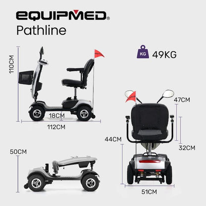 Equipmed Pathline Mid-Sized Electric Mobility Scooter for Elderly - Silver