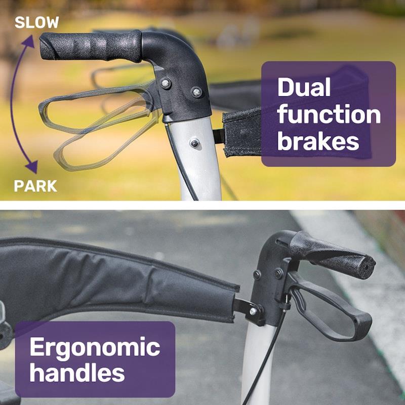 Equipmed Easy Stride Foldable Aluminium Walking Frame Rollator - Silver