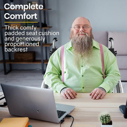 Equipmed Comfortline Extra-Wide Folding Wheelchair - Black