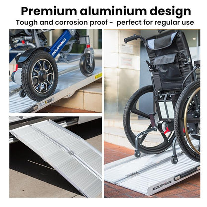 Equipmed 123cm Portable Folding Aluminium Access Ramp - Silver