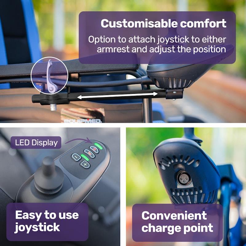 Equipmed PowerCruise DualSmart Electric Wheelchair - Black & Blue