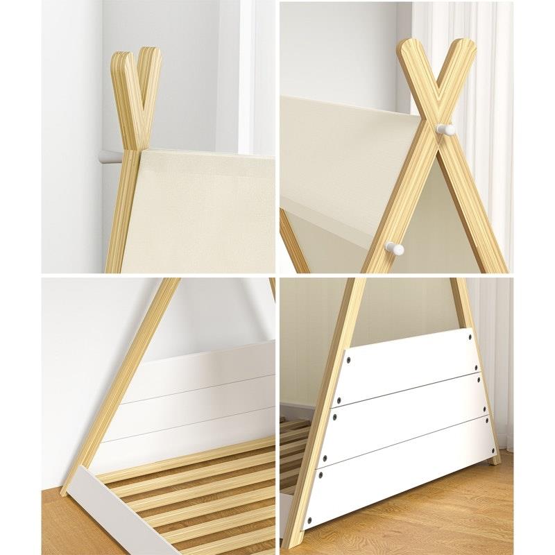 Oikiture Kids Canvas Teepee Bed Frame - Wooden Timber Platform for Imaginative Sleep