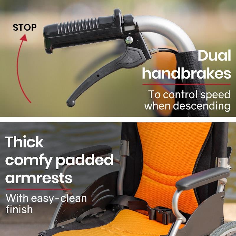 Equipmed 20 Inch Folding Aluminium Wheelchair - Orange