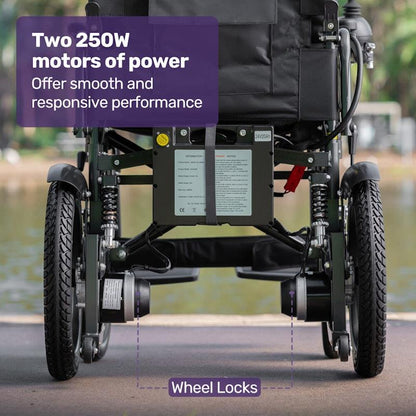 Equipmed PowerCruise LongRange Electric Folding Wheelchair - Grey & Black