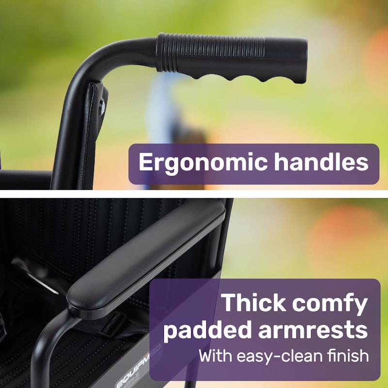 Equipmed Folding Transit Manual Wheelchair For S-XL Black - Comfort and Convenience