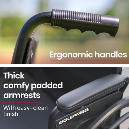 Equipmed 24 Inch Folding Wheelchair with Park Brakes - Black