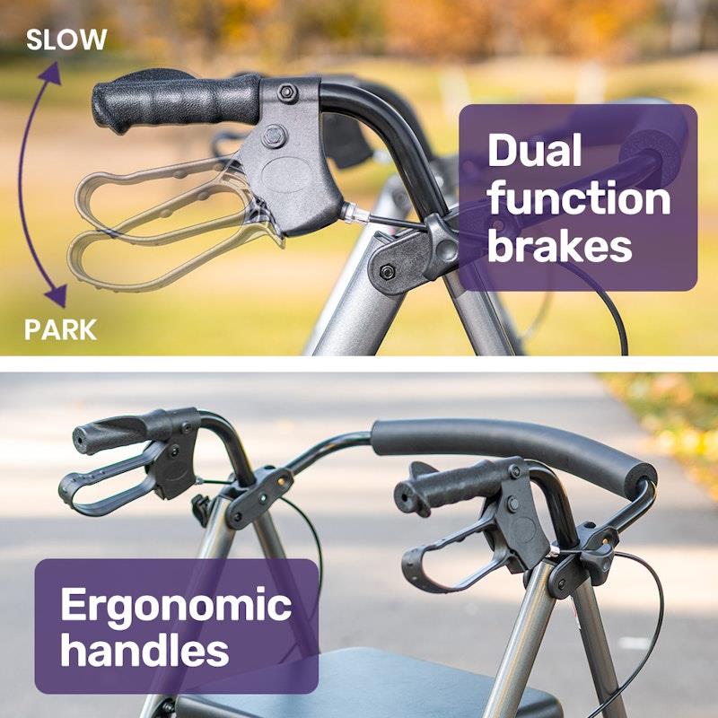 Equipmed 4 Wheel Lightweight Rollator Walker - Titanium