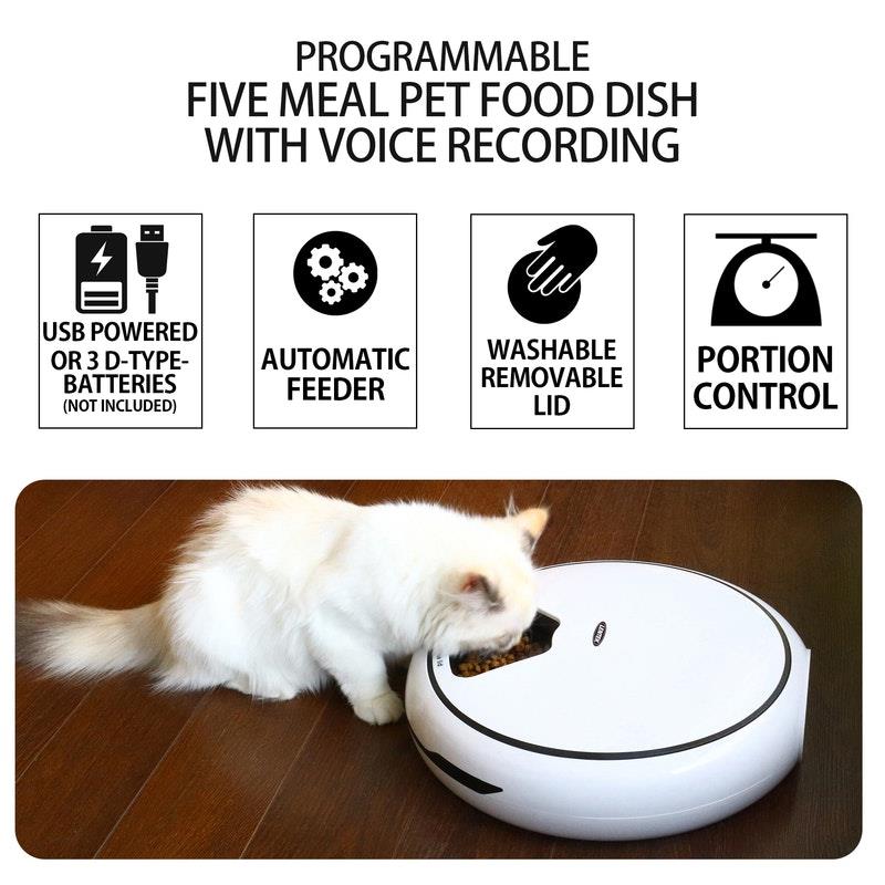 Lentek 5 Meal Automatic Pet Feeder with Voice Message White - Smart Feeding Solution